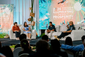 Panelists Carlotta Leon Guerrero, Maria Hernandez May, and John Howard, joined moderator Kyle Mandapat, during the Sinlaku Recovery Panel at CIS2026