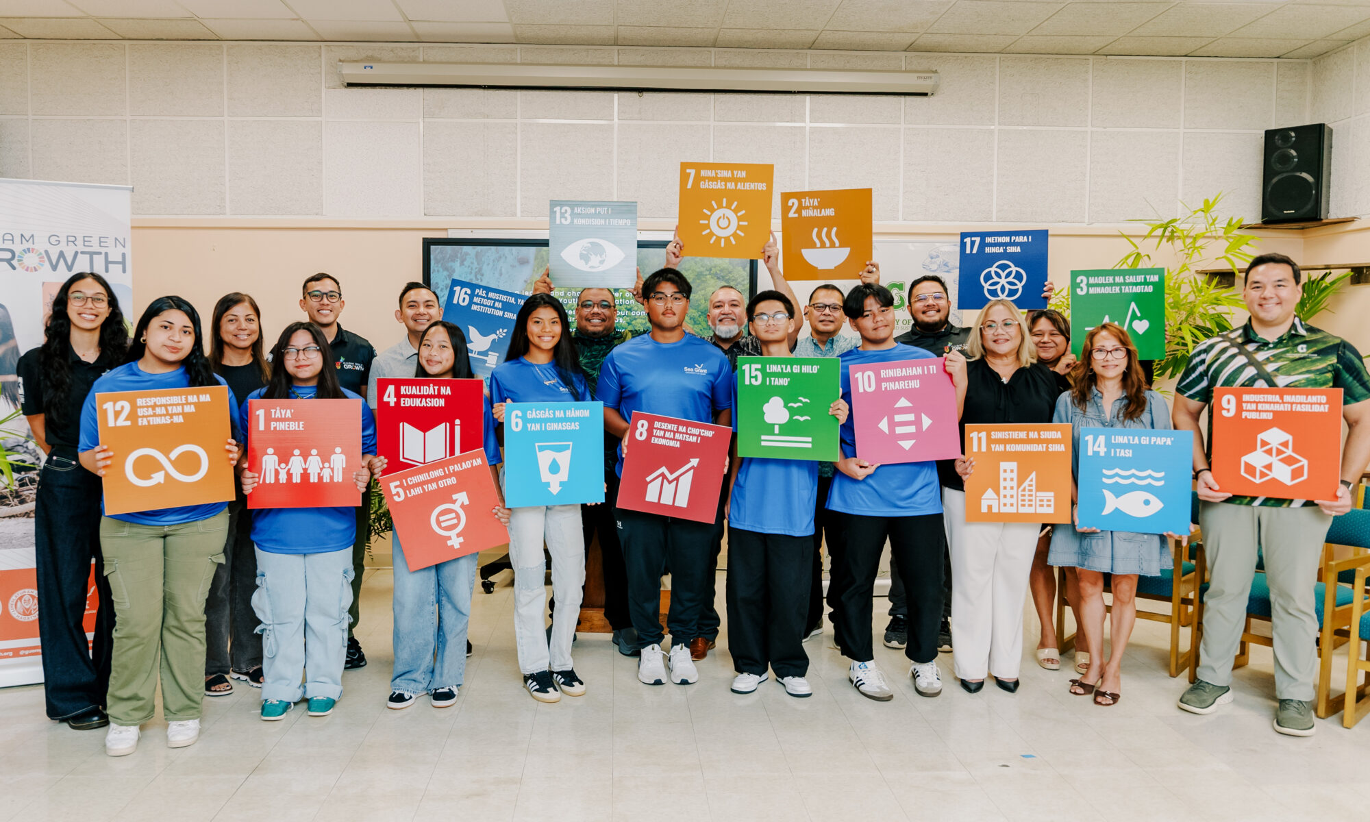 Guam Green Growth (G3) Youth Conservation Corps pose for a group photo with leadership from the University of Guam Center for Island Sustainability and Sea Grant