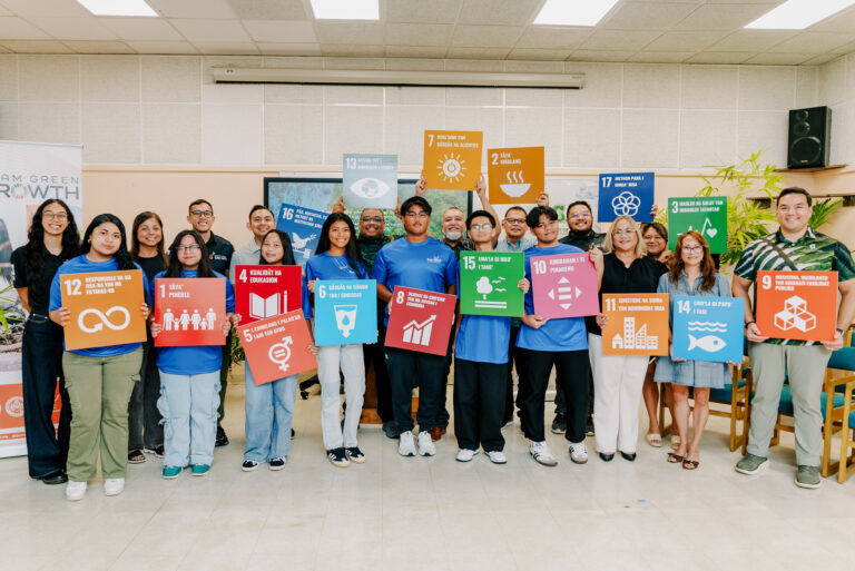 Guam Green Growth (G3) Youth Conservation Corps pose for a group photo with leadership from the University of Guam Center for Island Sustainability and Sea Grant