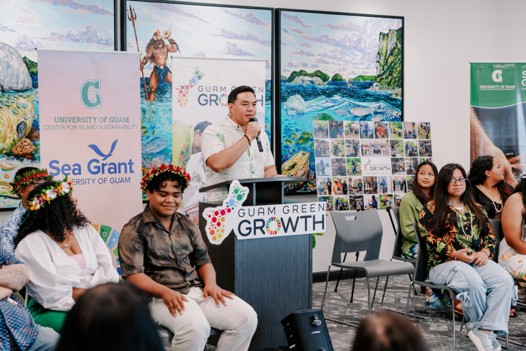 UOG Center for Island Sustainability and Sea Grant Director Austin Shelton, Ph.D., speaks at G3CC and Youth Corps graduation.