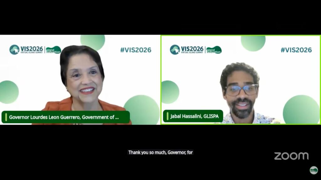 Governor Lou Leon Guerrero speaking to Jabal Hassalini on Zoom online conference